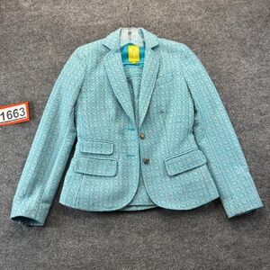 QMack Two Piece Blazer & Skirt Set Womens 2 Blue Tweed Houndstooth Professional